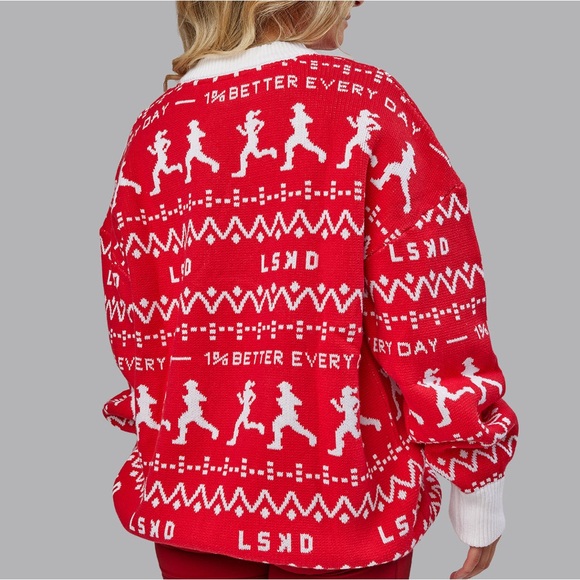 LSKD Limited Release Unisex Running Ugly Christmas Pattern Sweater 1% Better Gym - Picture 6 of 13